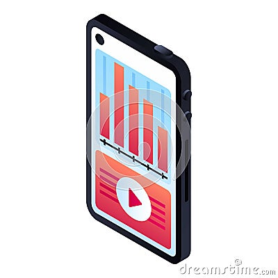 Smartphone graph icon, isometric style Vector Illustration