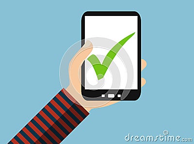 Smartphone: Green tick symbol - Flat Design Stock Photo