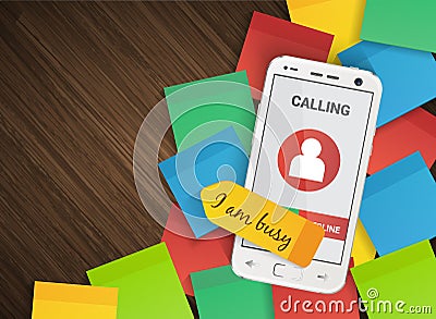 Smartphone on group of colorful stickers business Vector Illustration