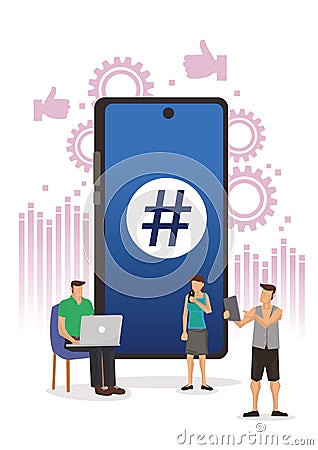 Smartphone with hashtag sign Vector Illustration