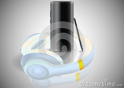 Smartphone with headset.Stylish smartphone with bass headphones Vector Illustration