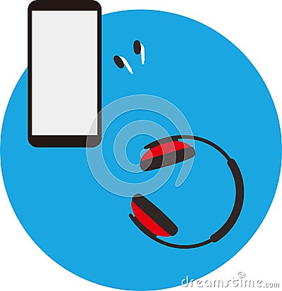 Smartphone, headset on the table, top view, vector illustration Vector Illustration