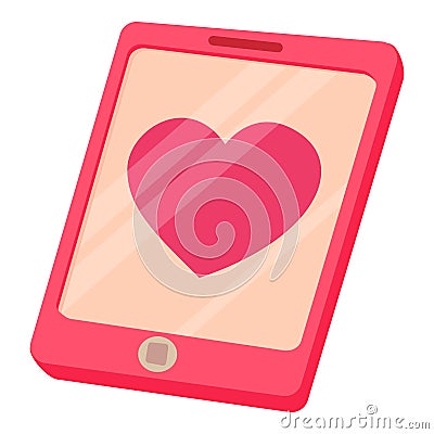 Smartphone with heart icon, cartoon style Vector Illustration