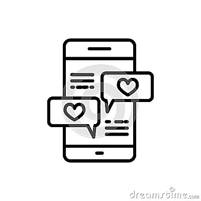 Smartphone with heart message line icon, outline vector sign, linear style pictogram isolated on white. Love chat symbol Vector Illustration