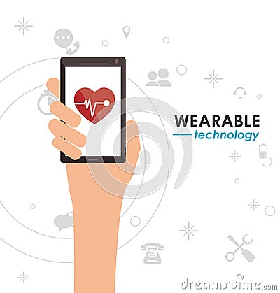 Smartphone heart monitoring wearable technology Vector Illustration