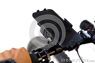 Smartphone holder for bike Stock Photo