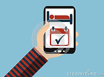 Smartphone: Hotel Booking - Flat Design Stock Photo