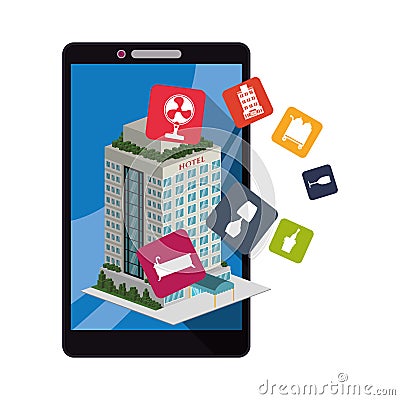 Smartphone and hotel digital apps design Vector Illustration