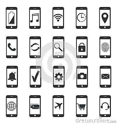 Smartphone icons. Functions smartphone Stock Photo