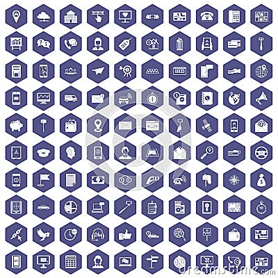 100 smartphone icons hexagon purple Vector Illustration