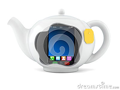 Smartphone inside teapot Cartoon Illustration