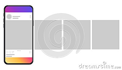 Smartphone with interface carousel post on social network. Mockup of the mobile application on the screen on phone Vector Illustration