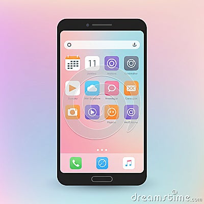 A smartphone interface features a clean, gradient background transitioning from pink Stock Photo
