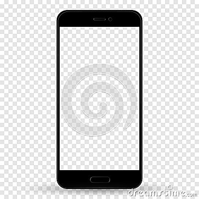 Smartphone in iphone style black color with blank touch screen isolated on transparent background. stock vector Vector Illustration