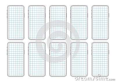 Mobile Phone Wireframe Grid App Mockup Template Vector Illustration