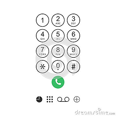 Smartphone keypad. Numbers with dial on phone screen for call. Cellphone with keyboard for mobile connection. Design of smart Vector Illustration