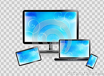 Smartphone, laptop, monitor, tablet set on a transparent background. Vector illustration. Vector Illustration