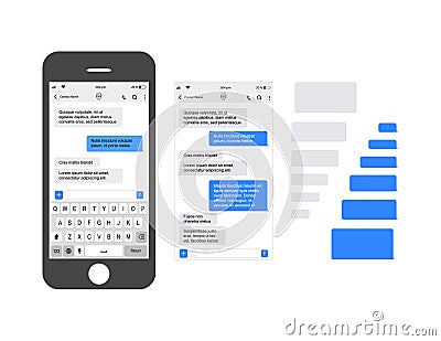 smartphone with live chatting pattern sms bubblest. Phone SMS chat composer. Put your own text in message. Creative vector Cartoon Illustration