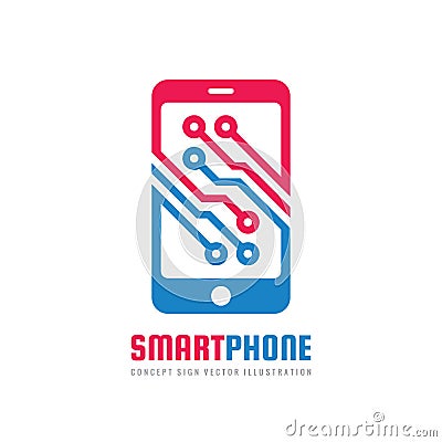 Smartphone logo design. Mobile phone concept sign. Modern electronic technology symbol. Vector illustration. Vector Illustration