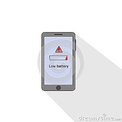 Smartphone low battery flat style. vector illustration Vector Illustration