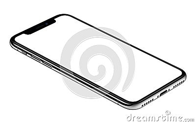 Smartphone mockup similar to iPhone X CCW rotated lies on surface isolated on white background Stock Photo