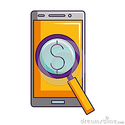 Smartphone magnifying glass dollar symbol Vector Illustration