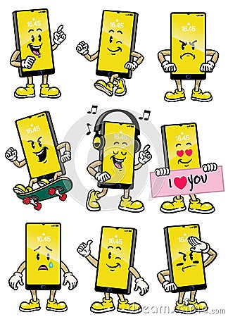 Smartphone mascot set character Vector Illustration