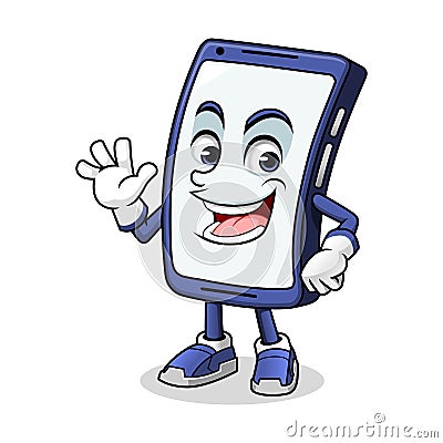 Smartphone Mascot Waving Vector Illustration