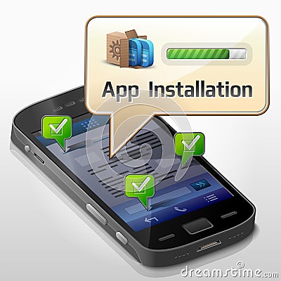 Smartphone with message bubble about app installat Vector Illustration