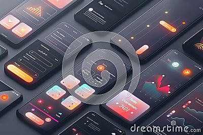 Smartphone mobile app interface mockup with ui active blocks and connections, ack of UI, UX, GUI screens for application Phone Cartoon Illustration