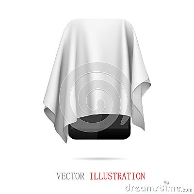Smartphone, mobile phone covered with white cloth, presentation of new smartphone, gift. Vector Illustration