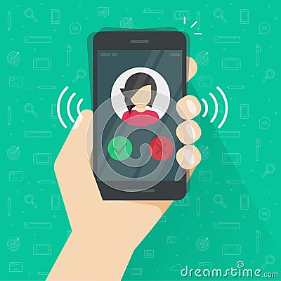 Smartphone or mobile phone ringing or calling vector illustration, flat cartoon black cellphone call or vibrate with Vector Illustration