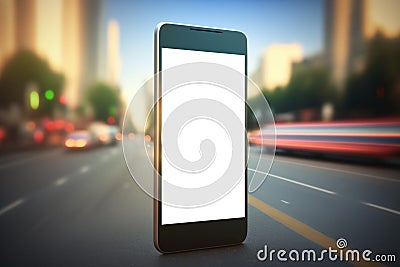 Smartphone with mock up blank scree. Mobile app software design, GPS navigation. AI generated Stock Photo
