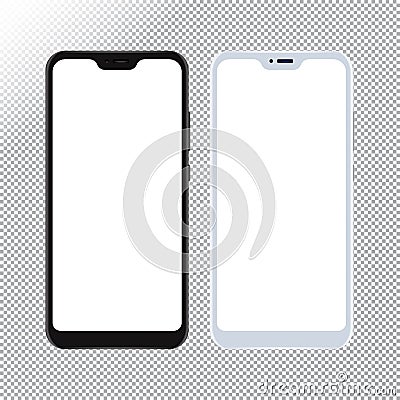 Smartphone mock up on transparent background. Vector mobile phone with empty screens mockup for Android app UI UX design. Black Vector Illustration