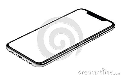 Smartphone mockup similar to iPhone X CW rotated lies on surface isolated on white background Stock Photo