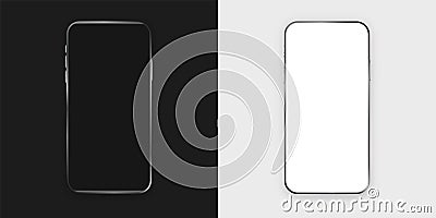 Smartphone modern with black white mockup. Stylish mobile phone with realistic technology touch screen. Vector Illustration