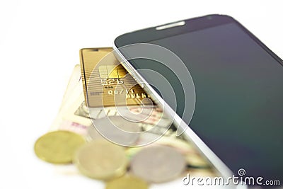Smartphone money credit card payment Stock Photo