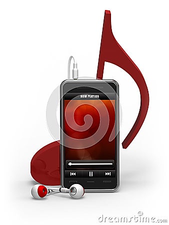 Smartphone,Music player,Earphones,Music note Stock Photo