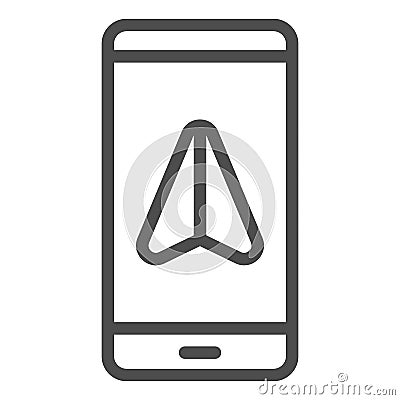 Smartphone with navigator line icon, Navigation concept, gps navigation sign on white background, mobile phone with GPS Vector Illustration