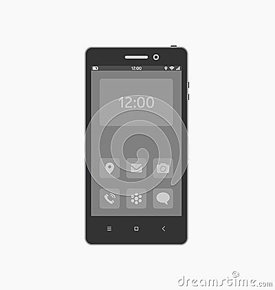 Smartphone with necessary application icons on screen. Vector Illustration