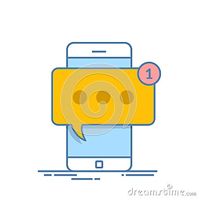 Smartphone with new message on screen. Chat, sms, tweet, instant messaging, mobile messenger concepts for web sites, web Vector Illustration