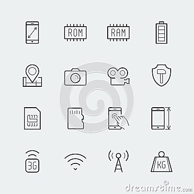 Smartphone parameters icon set Vector Illustration