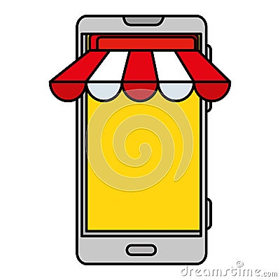 smartphone with parasol ecommerce app Cartoon Illustration