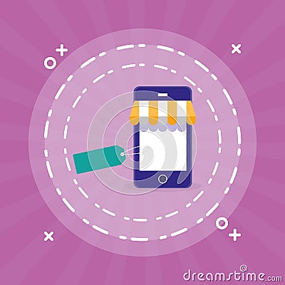 Smartphone with parasol ecommerce Vector Illustration