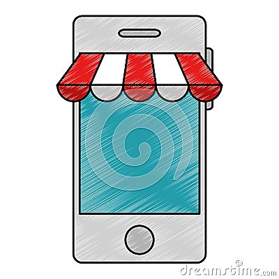 smartphone with parasol icon Cartoon Illustration