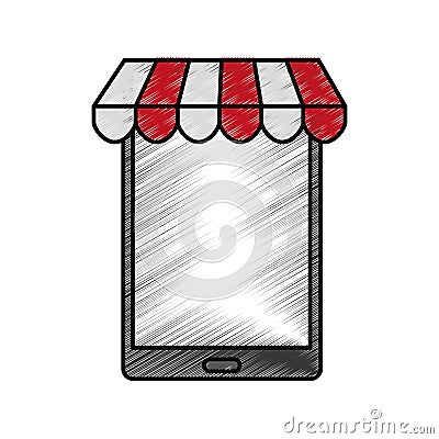 Smartphone with parasol icon Vector Illustration