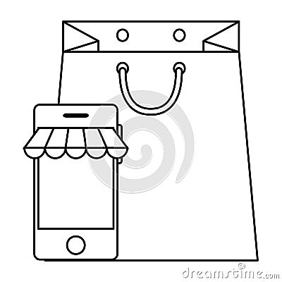 smartphone with parasol and shopping bag Cartoon Illustration
