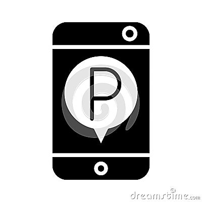 Smartphone parking transport app technology silhouette style icon design Vector Illustration