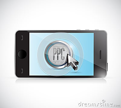 Smartphone with pay per click button. ppc concept Cartoon Illustration