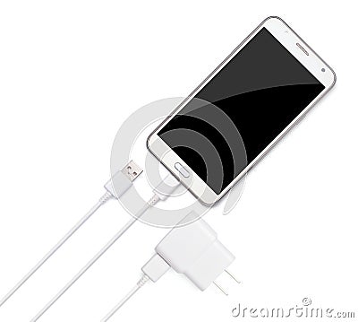 Smartphone plug in with micro USB charger adaptor Stock Photo